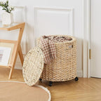 Wimarsbon Round Pouf Ottomans, Handwoven Natural Water Hyacinth Seagrass Pouffe - Image 4