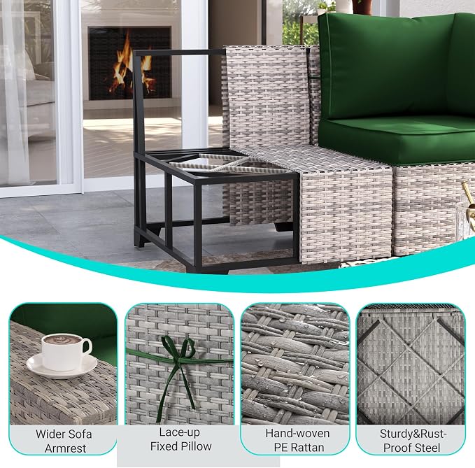 6-Piece Outdoor Patio Furniture Set Wicker Sectional Sofa Set, Patio - Image 3