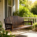 5FT Rustic Log Wooden Porch Swing, Heavy-Duty 900 LBS, Outdoor Hanging Bench - Image 2