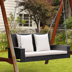 RELAX4LIFE 2-Seat Rattan Porch Swing, Wicker Outdoor Swings w/7.9 Ft Solid - Image 9