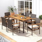 Tangkula 7 Pieces Wicker Patio Dining Set, Outdoor Acacia Wood Rectangular Table - Image 3
