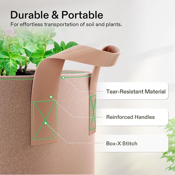 VIVOSUN 5-Pack 20 Gallons Grow Bags Heavy Duty Thickened Nonwoven Fabric Pots - Image 6