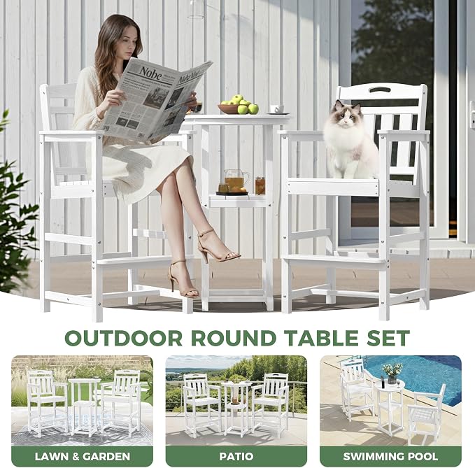HDPE Outdoor Patio Tall Bar Chair, All-Weather Bar Height Balcony Adirondack - Image 7