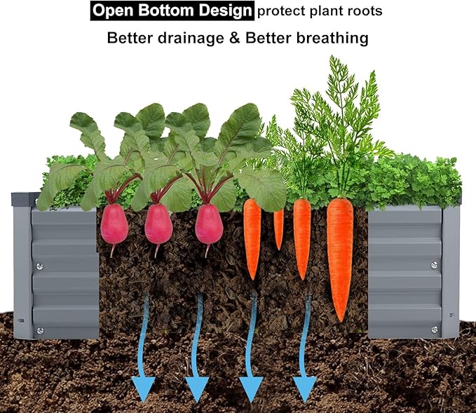 2 Pack 12x4x1FT Galvanized Raised Garden Bed Kit, Outdoor Metal Planter Box - Image 4