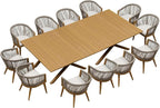 PURPLE LEAF Patio Dining Set for 12 All-Weather Wicker Woodgrain Aluminum 14 by PURPLELEAF