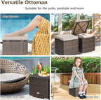 Tangkula 2 Pieces Patio Ottomans, Patiojoy Hand-Woven PE Rattan Side Table - Image 6