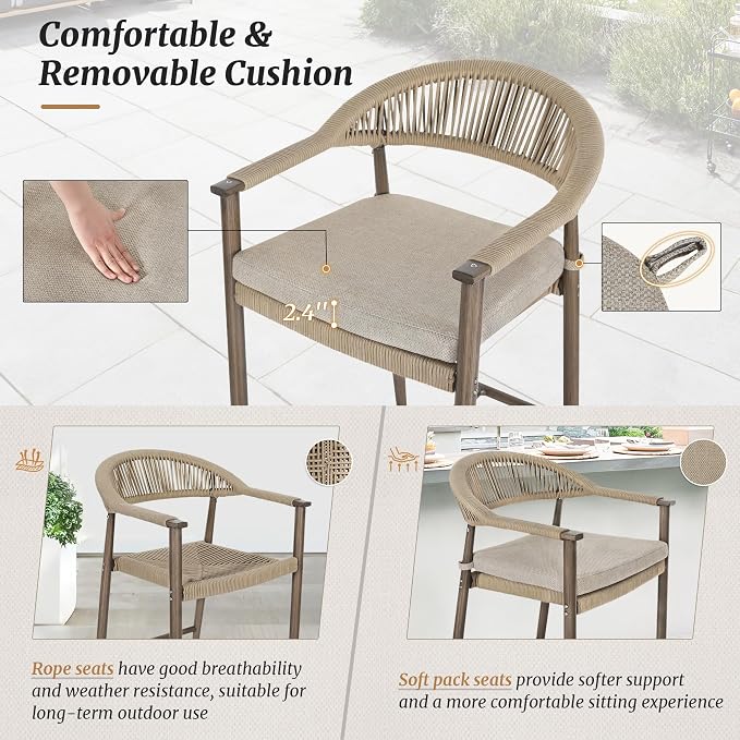 Bar Stools Set of 2, 24.8'' Aluminum Outdoor Bar Stool - Image 3