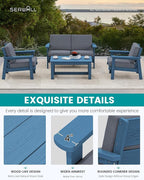 SERWALL 4 Piece HDPE Outdoor Furniture Set, All Weather Wood-Like Outdoor Sofa - Image 4