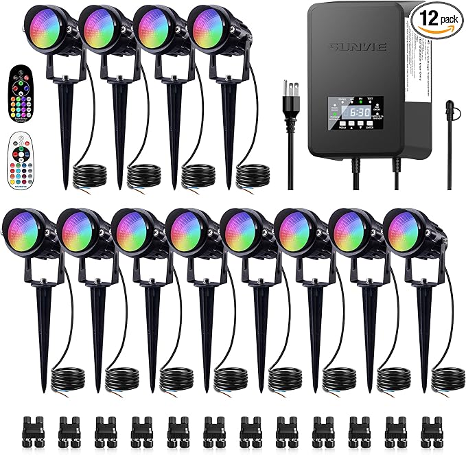 SUNVIE 12 Pack RGBW Color Changing Landscape Lights by SUNVIE