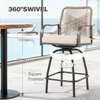 Patio Swivel Bar Stools Set of 2, Outdoor Rattan Height Bar Patio Swivel Chairs - Image 5