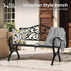 PHI VILLA 50-Inch Cast Iron Steel Frame Garden Bench Outdoor Patio Bench Chair - Image 3