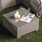COSIEST Outdoor Furniture Warm Gray Wicker Glass-Top Coffee Table - Image 4