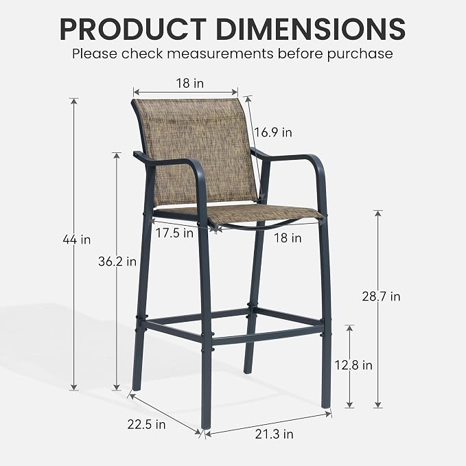 Crestlive Outdoor Bar Stools Set of 2, 500 lb Capacity Metal Patio Bar Chairs - Image 3