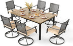 PHI VILLA 7 Pieces Outdoor Set for 6, 65” Wood-Like Metal Steel Dining Table & by PHIVILLAThepioneerofcomfortablehouseholdsupplies