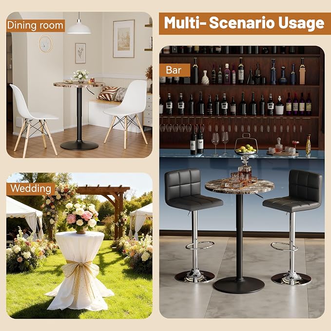 Flamaker Round Bistro Pub Table 23.6 Inch Height Adjustable 360° Swivel Bar - Image 6