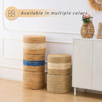 Handwoven Water Hyacinth Ottoman Pouf, Round Outdoor Footstool - Image 6
