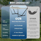 Double Hammock with Heavy-Duty Steel Stand, 2 Person Portable Hammock, 450LBS - Image 5