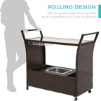 Best Choice Products Outdoor Rolling Wicker Bar Cart w/Removable Ice Bucket - Image 4