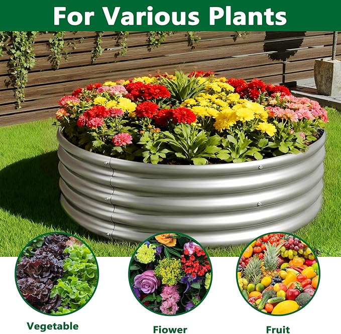 zizin 2 Pcs Round 2x2x1ft Raised Garden Bed Kit Metal Planter Box - Image 6