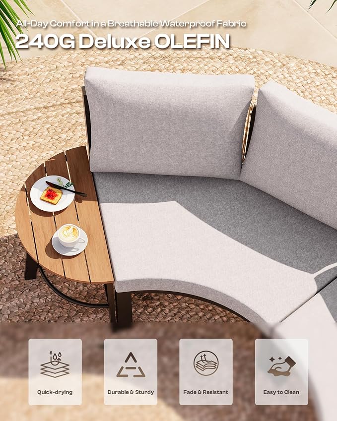 Outdoor Patio Sectional Modular Sofa, Aluminum 1 Piece Curved Patio Couch - Image 4