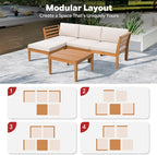 5-Piece Acacia Wood Patio Sectional Set, L-Shaped Outdoor Sofa Garden Couch - Image 7