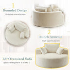 Oversized Round Chaise Longue Chair Indoor, Modern 55-inch Upholstered Chenille - Image 5