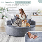 Oversized Round Chaise Longue Chair Indoor, Modern 55-inch Upholstered Chenille - Image 6