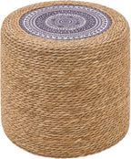 Wimarsbon Round Pouf Ottomans, Handwoven Natural Water Hyacinth Seagrass Pouffe by Wimarsbon