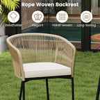 Tangkula 3 Pieces Rope Woven Patio Bar Set, Outdoor High Table and Chairs Set - Image 4