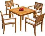 Flamaker 5 Piece Outdoor Dining Set Acacia Wood Patio Table and Chairs - Image 7