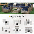 Outsunny 7 Piece Patio Furniture Set, Wicker Outdoor Sectional Sofa Set - Image 5