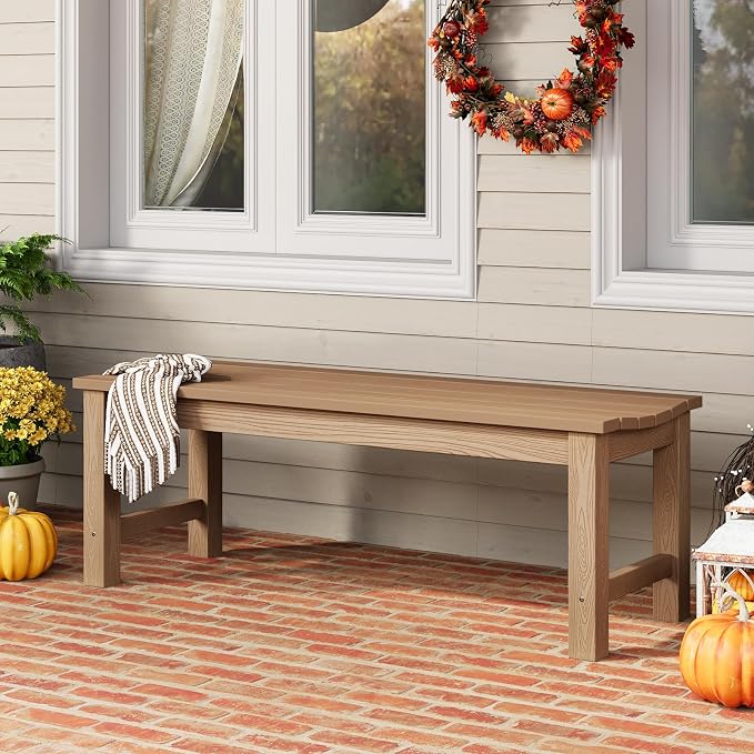 Outdoor Bench, 2-Person Patio Backless Bench Holds up to 800lbs, Weatherproof - Image 2