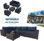 Kullavik 6PCS Outdoor Patio Furniture Set PE Wicker Rattan Sectional Sofa Patio - Image 8
