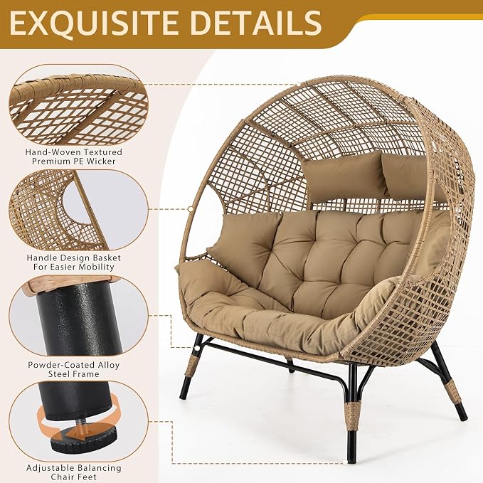 NICESOUL® Double Egg Chair Indoor Outdoor Stationary Oversized 6.5" Thick - Image 5