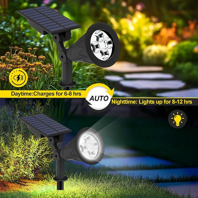 T-SUN Solar Spotlights, 4 LED Solar Powered Landscape Spotlights Waterproof - Image 4