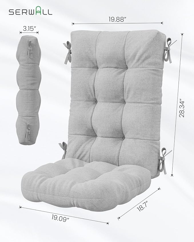 SERWALL HDPE Outdoor Rocking Chair Cushion Set of 2, Memory Foam Cushion Gray - Image 3