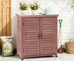 Outdoor Potting Bench with Storage Cabinet and Metal Top, Wood Workstation - Image 8