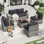 Aoxun 6 Pieces Patio Furniture Set Wicker Rattan Outdoor Sectional Conversation - Image 2