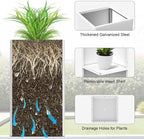 Galvanized Steel Metal Planter, 26 Inch White Square Outdoor Planters - Image 7