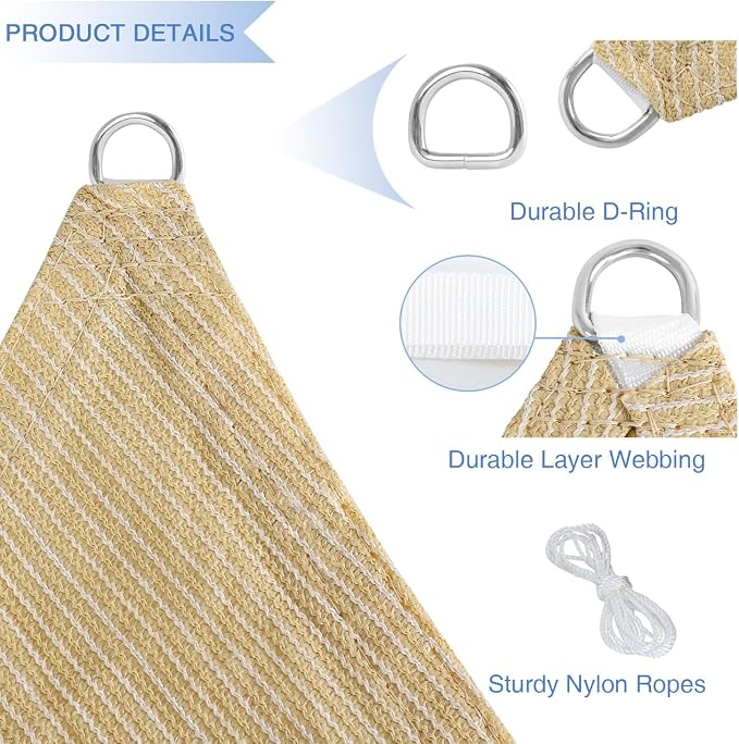E&K Sunrise 2' x 2' x 2' Sun Shade Sail Triangle Canopy Shade Cover UV Block - Image 4