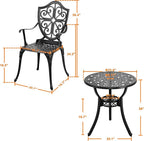 NUU GARDEN 3-Piece Outdoor Bistro Set, Round 24 Inch Cast Aluminum Bistro Table - Image 5