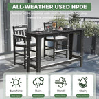 Outdoor Patio Bar Height Table and Tall Adirondack Chairs Set of 2, All-Weather - Image 2