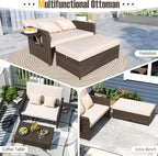 LDAILY Moccha Outdoor Daybed, Wicker Loveseat Sofa Set - Image 7