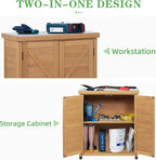 Outdoor Potting Bench with Storage Cabinet and Metal Top, Wood Workstation - Image 7