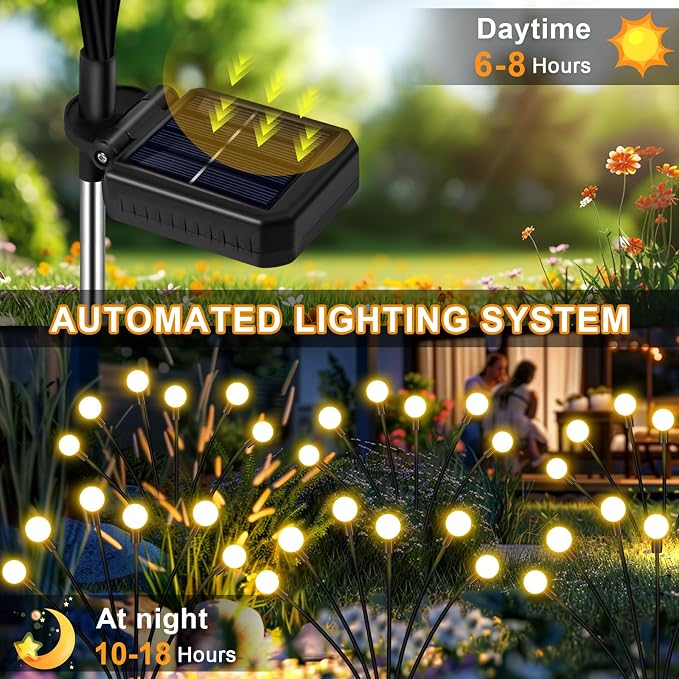 Solar Garden Lights, Solar Firefly Lights, 8 Pack 64 Heads Solar Lights Outdoor - Image 5