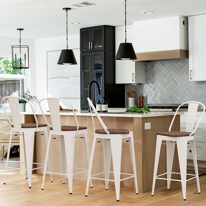 Alunaune 30" Swivel Metal Bar Stools Set of 4 High Back Counter Height - Image 3