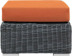 Modway Summon Wicker Rattan Outdoor Patio Sunbrella Square Ottoman in Canvas - Image 5