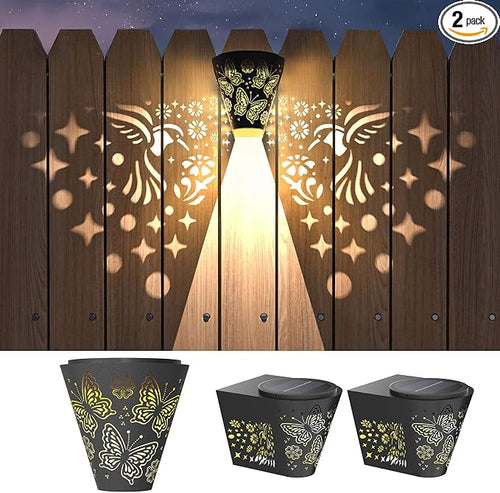 2 Pack Solar Fence Lights Outdoor Wall lihgts Decorations Metal Solar Deck by Gardsee
