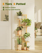 Bamworld Bamboo Plant Stand Indoor 5 Tiered Plant Shelf Outdoor Corner Plant - Image 3