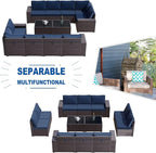 Kullavik 12 Pieces Outdoor Patio Furniture Set PE Wicker Rattan Sectional Sofa - Image 4